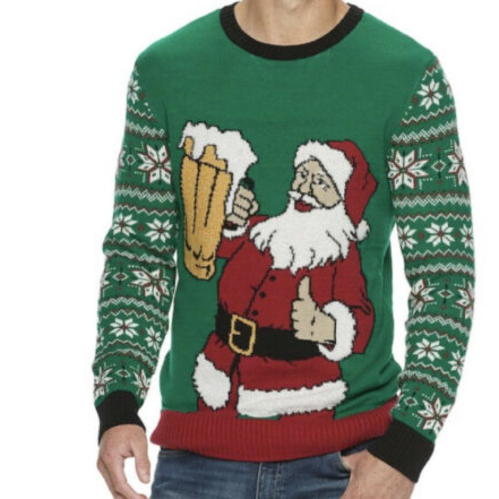 Ugly Christmas Sweater NWT Mens Green Drinking Beer Small